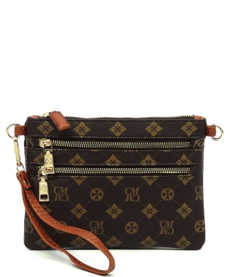 CM Monogram Multi Zip Clutch Crossbody Bag Wristlet CM2581 BROWN